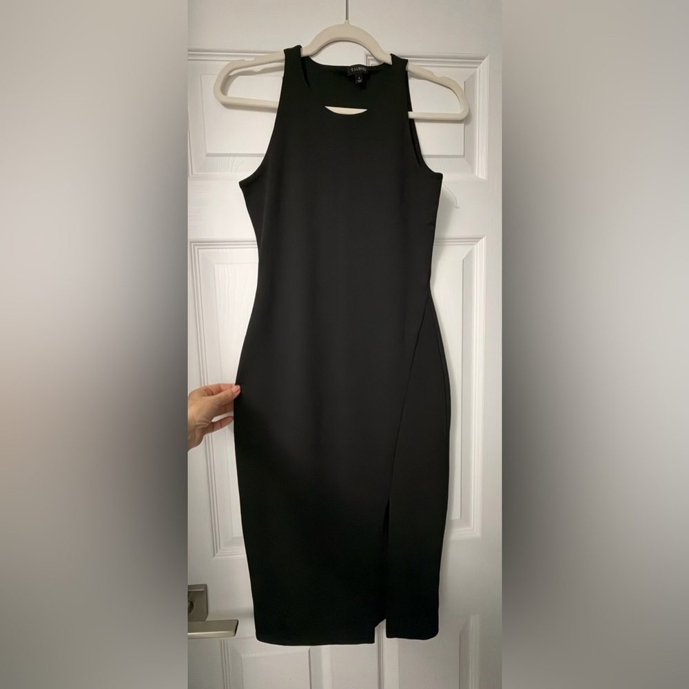 Talbots Black Sleeveless Midi Dress with Front Keyhole